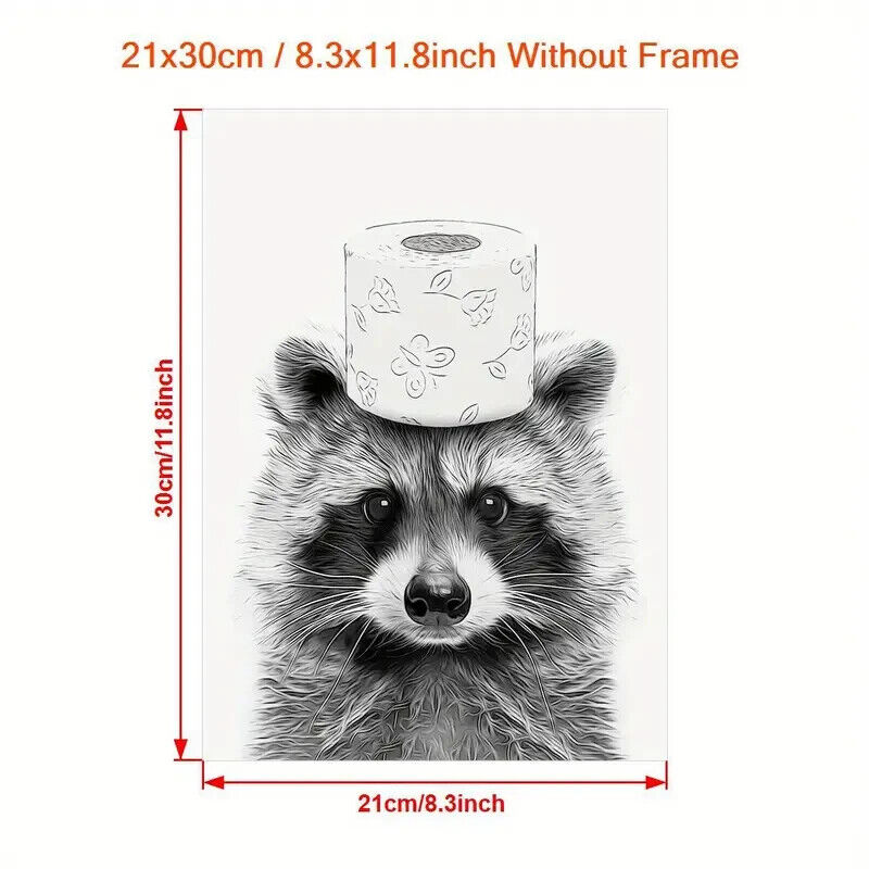 RACOON TOILET ROLL HEAD WALL ART ALTERED ART PRINT CANVAS MEDIUM LOO GIFT