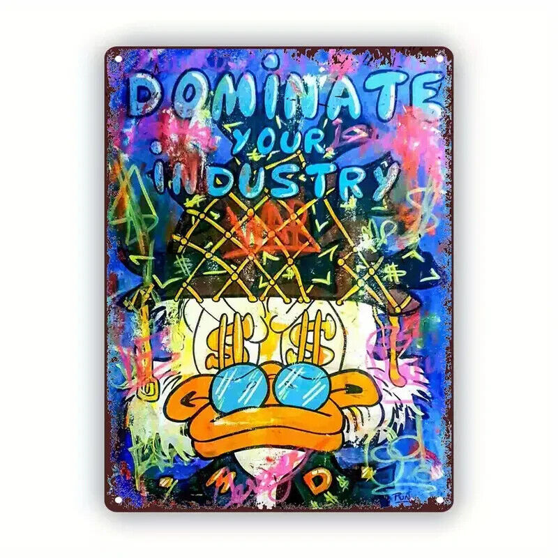 SCROOGE MCDUCK DOMINATE YOUR INDUSTRY Tin Metal sign GIFT Art Deco Movie DOLLAR