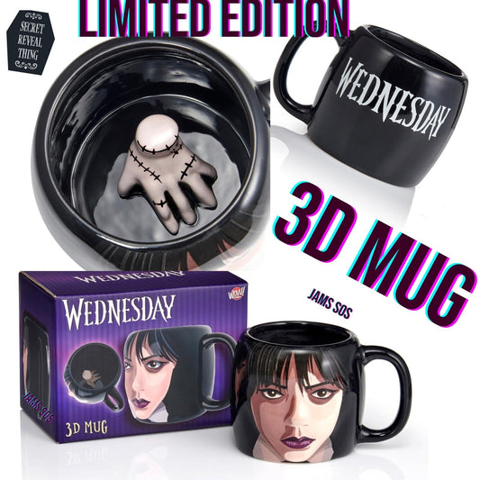 WEDNESDAY ADDAMS FAMILY & SECRET Thing 3D Giftable Mug NETFLIX ORTEGA BLACK CUP