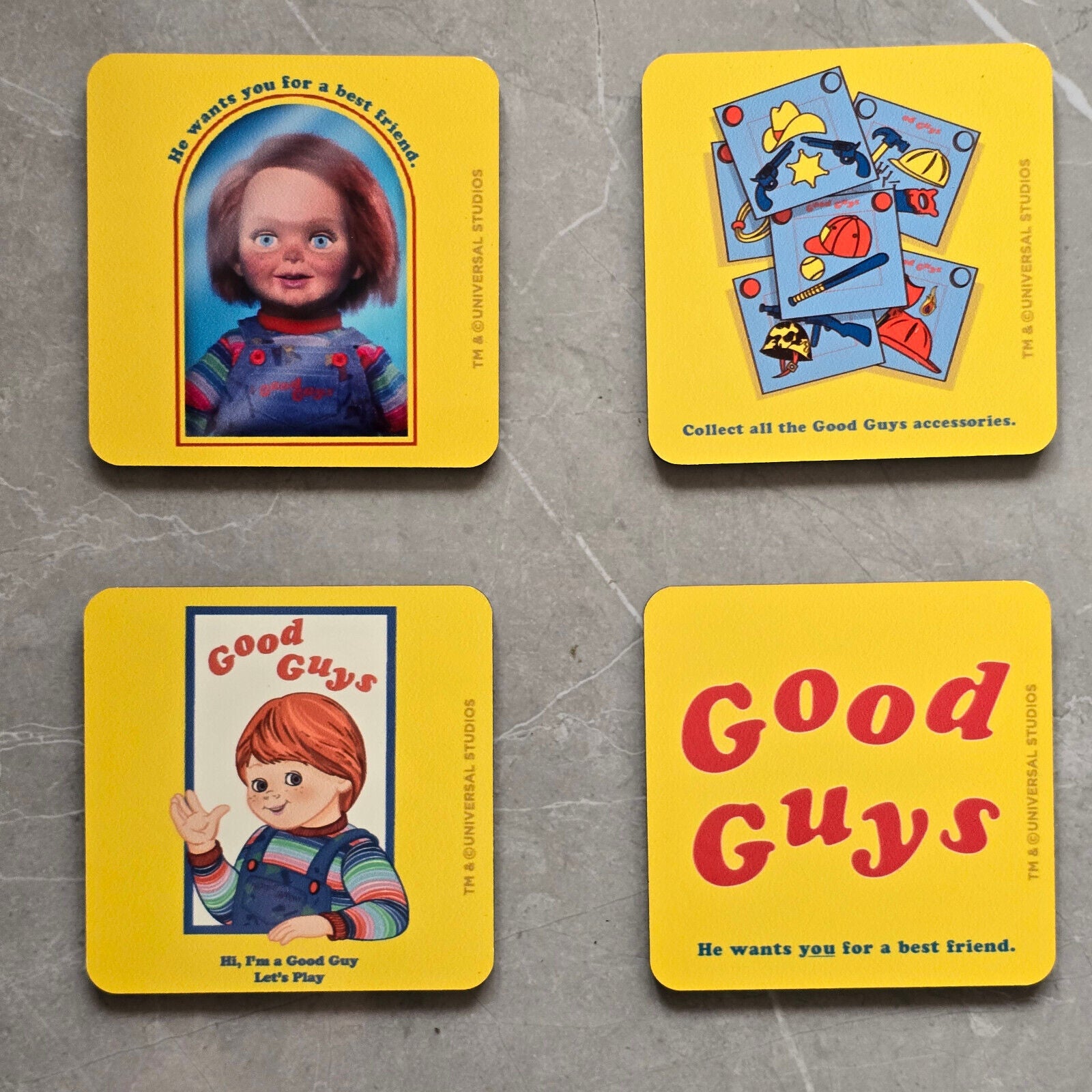 CHUCKY BRIDE GOOD GUYS Childs Play Neoprene Coaster Man Bar Horror Movie Chucky