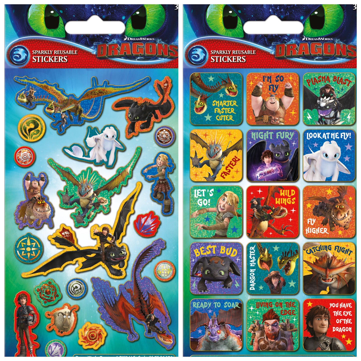 DRAGONS REWARD STICKERS FOILED SPARKLY REUSABLE FUN DREAMWORKS HOW TO TRAIN