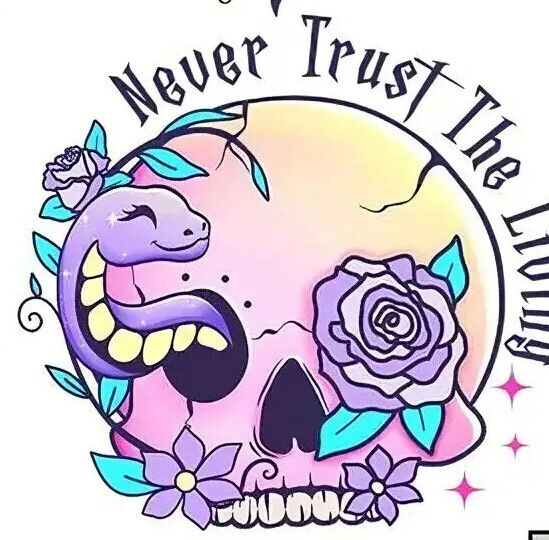 Spooky IRON-ON TRANSFER Flower Spell Pink Skull Skeleton Witch Cute Halloween