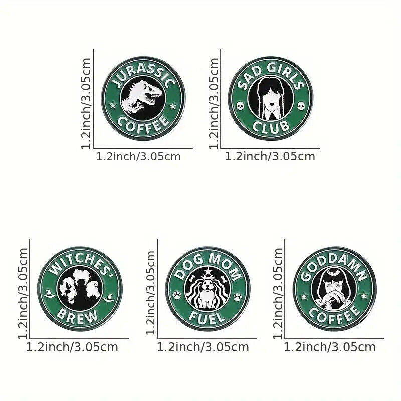 QUOTES Metal Enamel Pin Badge Brooch WEDNESDAY DOG WITCHES JURASSIC COFFEE