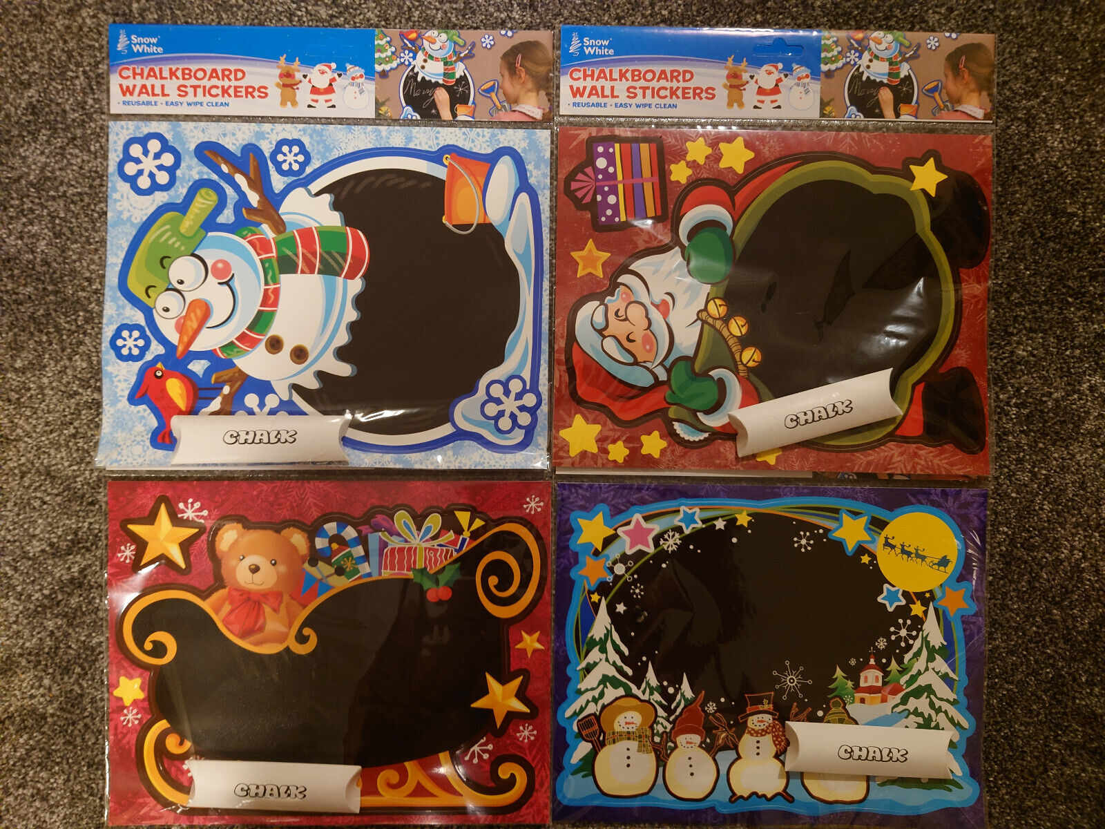 CHRISTMAS STICKER CHALK BOARD WALL REUSABLE WIPE CLEAN XMAS DECORATION