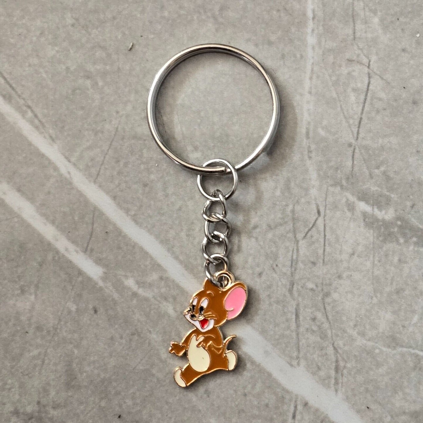 TOM & JERRY Handmade Style Enamel Cartoon Charms keyring keychains AND KEY RING