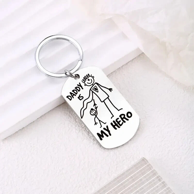 DADDY IS MY HERO Keyring Or bag Charm Birthday Fathers Day Love Gift XMAS DAD