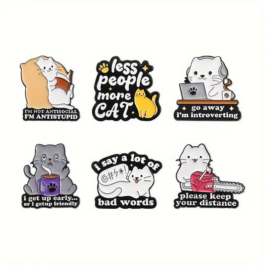 CAT ANIMAL Metal Enamel Pin Badge Retro Kids Adult Teen QUOTES FUNNY COMICAL
