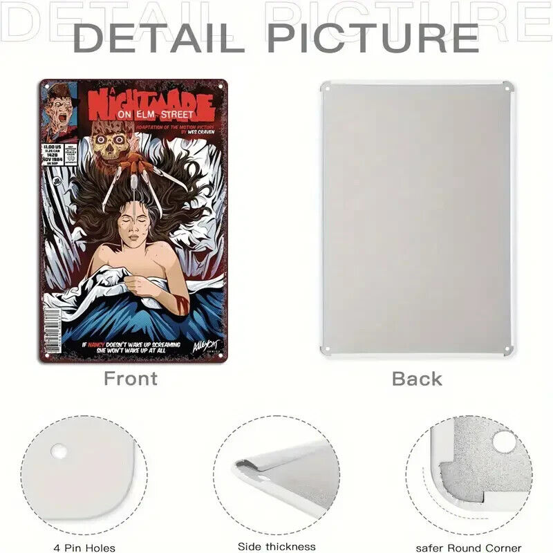 NIGHTMARE ON ELM STREET Tin Metal sign Halloween Horror Art Deco Movie COMIC