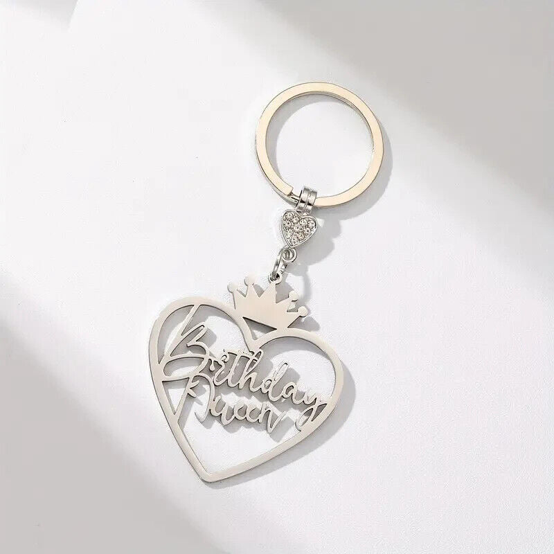 BIRTHDAY QUEEN HEART CROWN LARGE Keyring Keychain GIFT love friend xmas