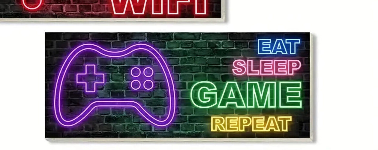 Wooden Gamer Bedroom Wall Door Decor Sign Plaque Gaming GAME WIFI HEADSET