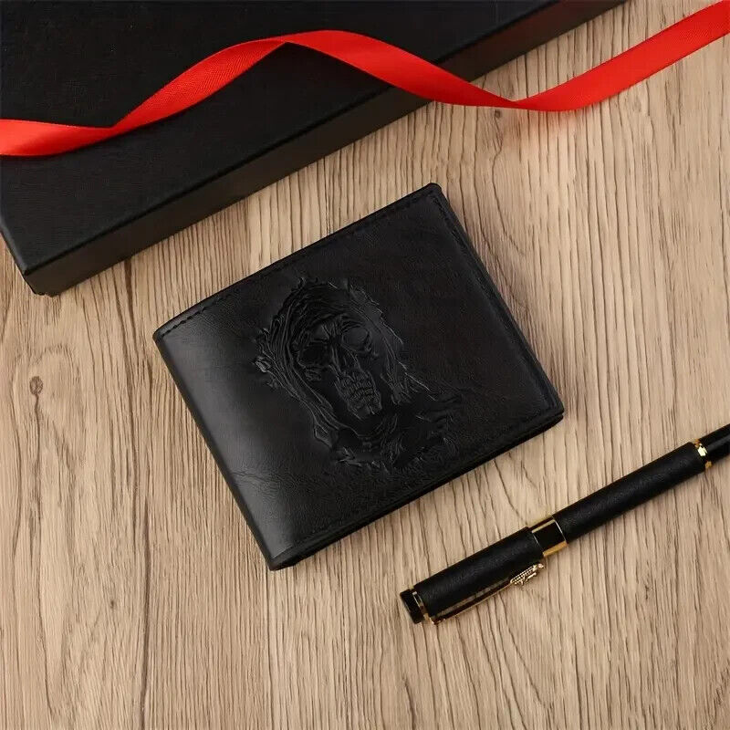 BLACK SKULL Wallet Purse CARD HOLDER UNISEX DEATH SCYTHE FAUX LEATHER