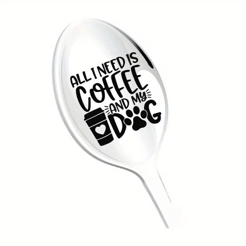 ALL I NEED IS COFFEE AND MY DOG NOVELTY Spoon COFFEE SUNDAE COCKTAIL SILVER