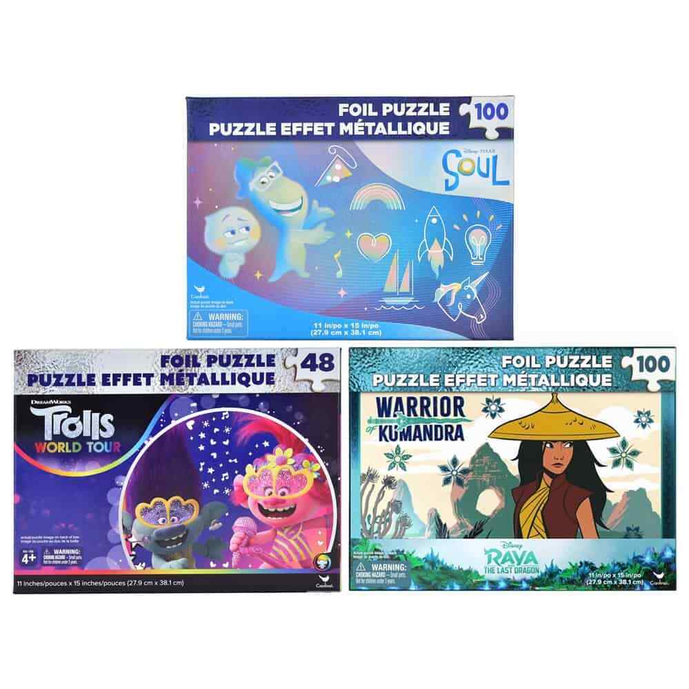 Disney Foil Puzzles TROLLS RAYA SOUL METALLIC 100 & 48 STOCKING FILLER PUZ ZLE