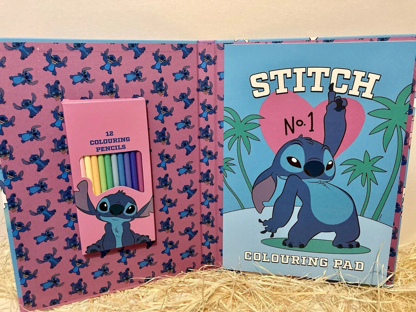 STITCH COLORING COLOURING Activity Pad & 12 Pencils & ANGEL KEYRING XMAS GIFT