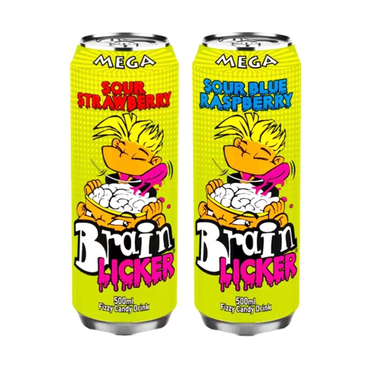 MEGA Brain Licker Sour Blue Raspberry STRAWBERRY Soda 500ml Can USA Import DRINK
