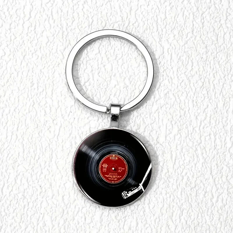 Classic Vinyl Record Round Silver Enamel Keyring Retro Gift HMV TAPE RETRO