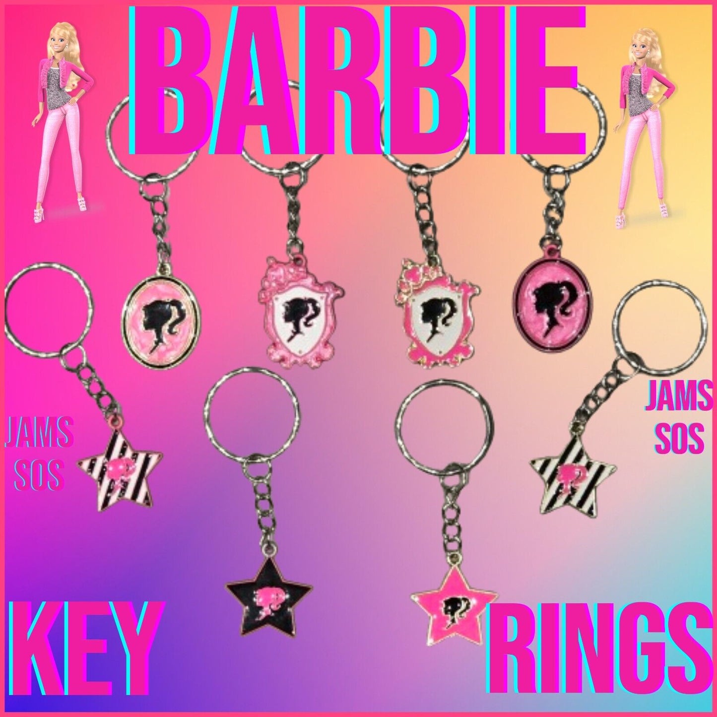 BARBIE HEAD KEYRING KEYCHAIN PINK STAR 2024 SILHOUETTE MARGOT ROBBIE