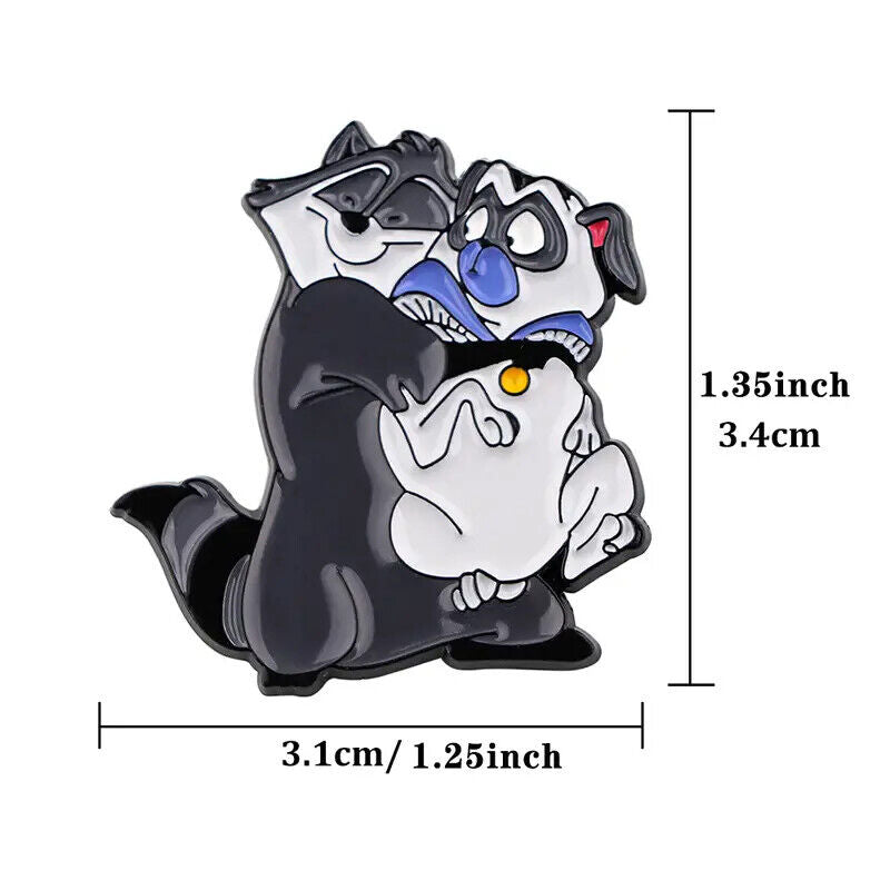 POCAHONTAS MEEKO & PERCY Metal Enamel Pin Badge HUGGING RACCOON PUG