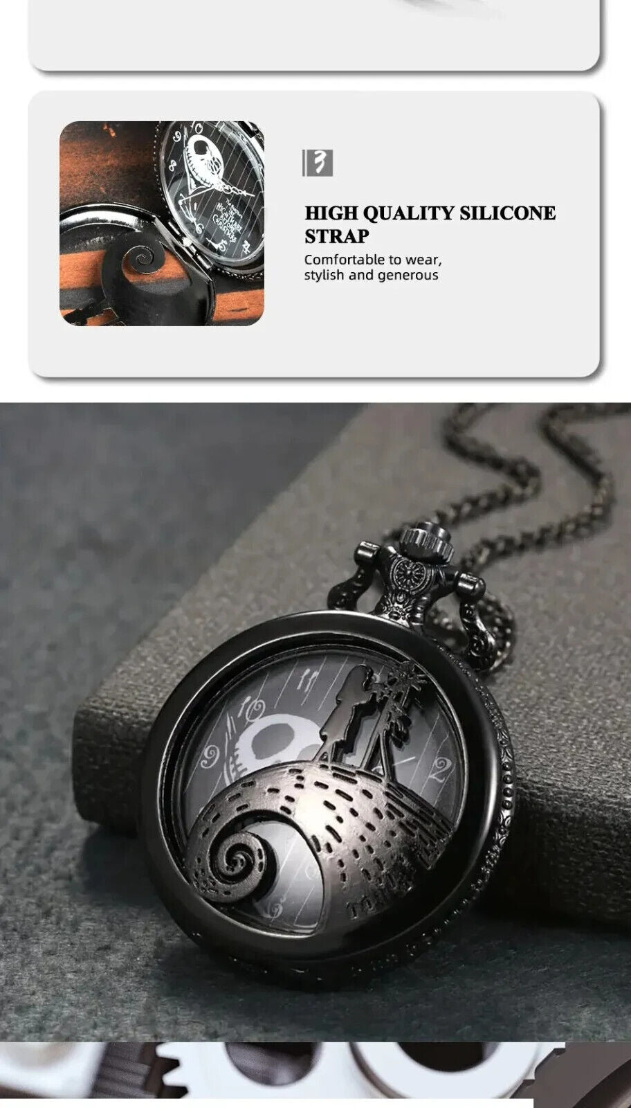 Nightmare Before Christmas Quartz Pocket Watch 80cm JACK SALLY HORROR HALLOWEEN