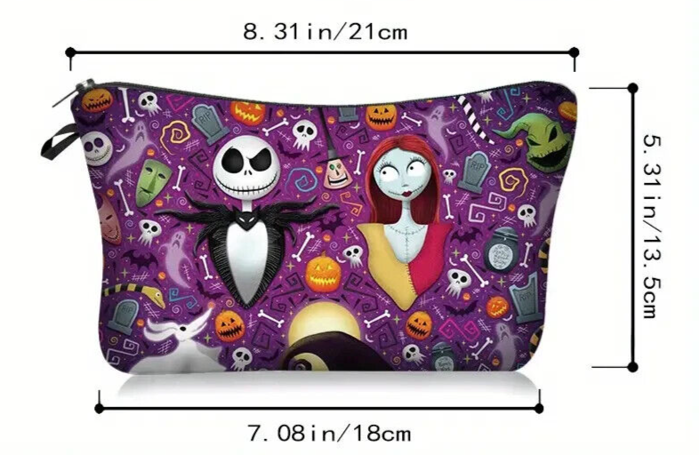 THE NIGHTMARE BEFORE CHRISTMAS Zip Makeup Bag Fashion Cosmetic Pouch PURPLE JACK