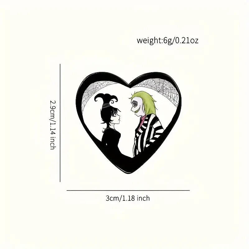 Beetlejuice Lydia Deetz Pin badge MOVIE HEART 2024 NEW BEETLE JUICE BLACK GREEN