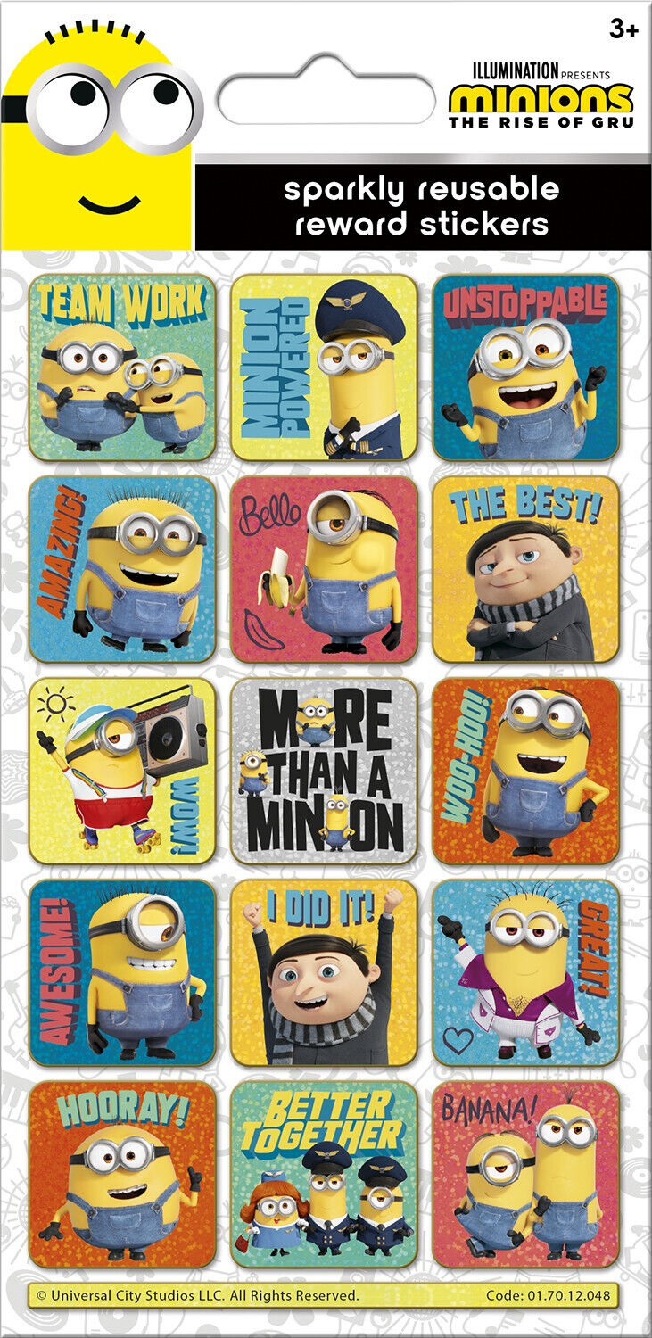 Minions RIse of Gru FOIL PARTY SPARKLY STICKERS MINION GIFT REWARD STOCKING