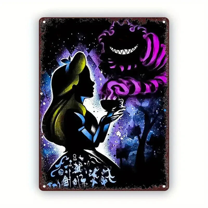 ALICE IN WONDERLAND Tin Metal sign GIFT Art Deco Movie CHESHIRE CAT DISNEY