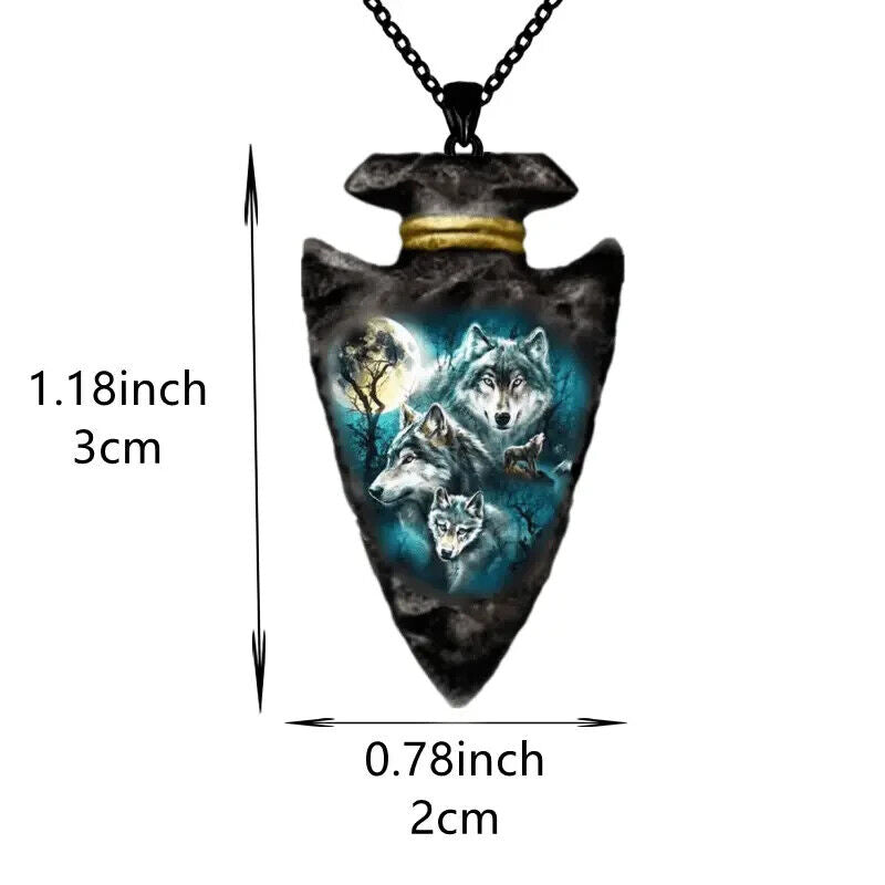 WOLF PACK ARROW HEAD Glass Keyring Pagan Gothic Wicca Gift KEYCHAIN DARK