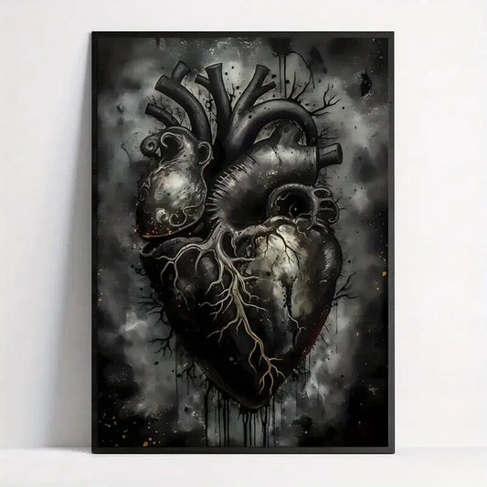 Large GREYSCALE HUMAN HEART MEDICAL Picture Canvas Wall Art GOTHIC BLOOD HORROR