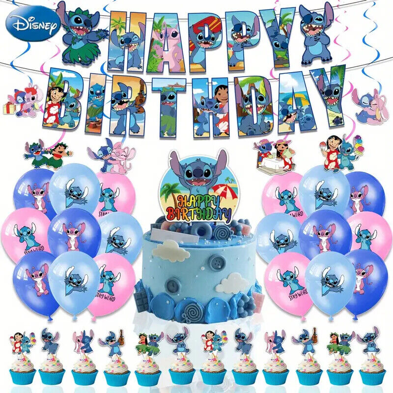 DISNEY LILO &STITCH Party Decorations Balloons Birthday Kid Banner Cake Toppers