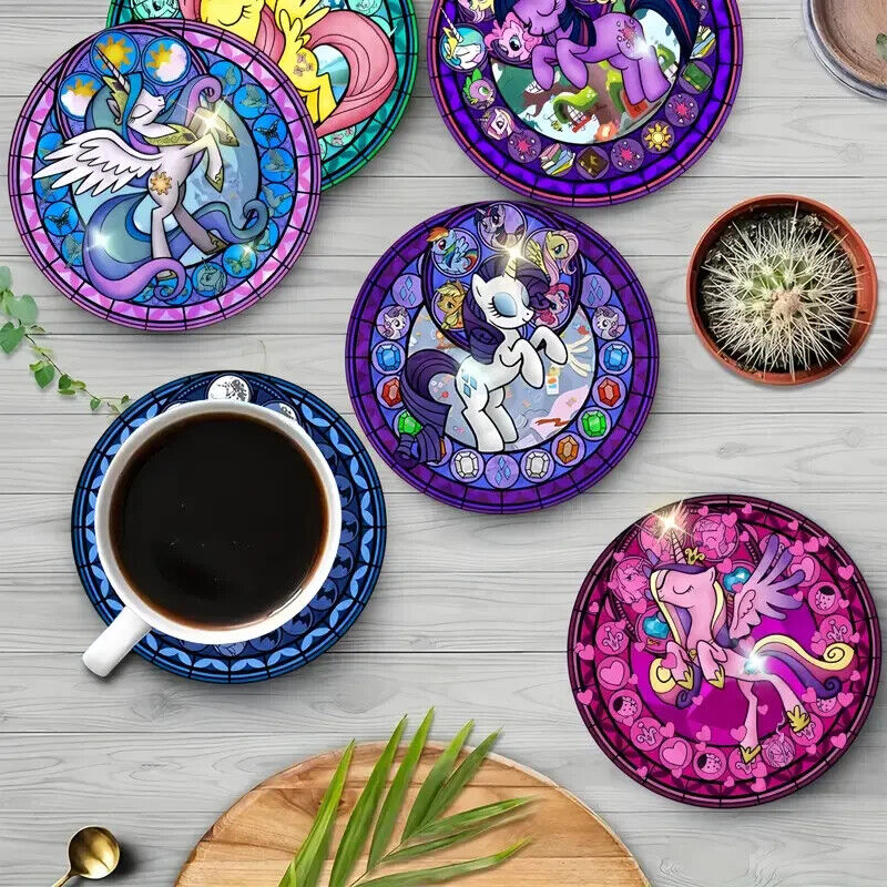 8X Little Pony BRIGHT Magic COASTER SET Rainbow Dash Pinkie Pie MY MLP BLUE