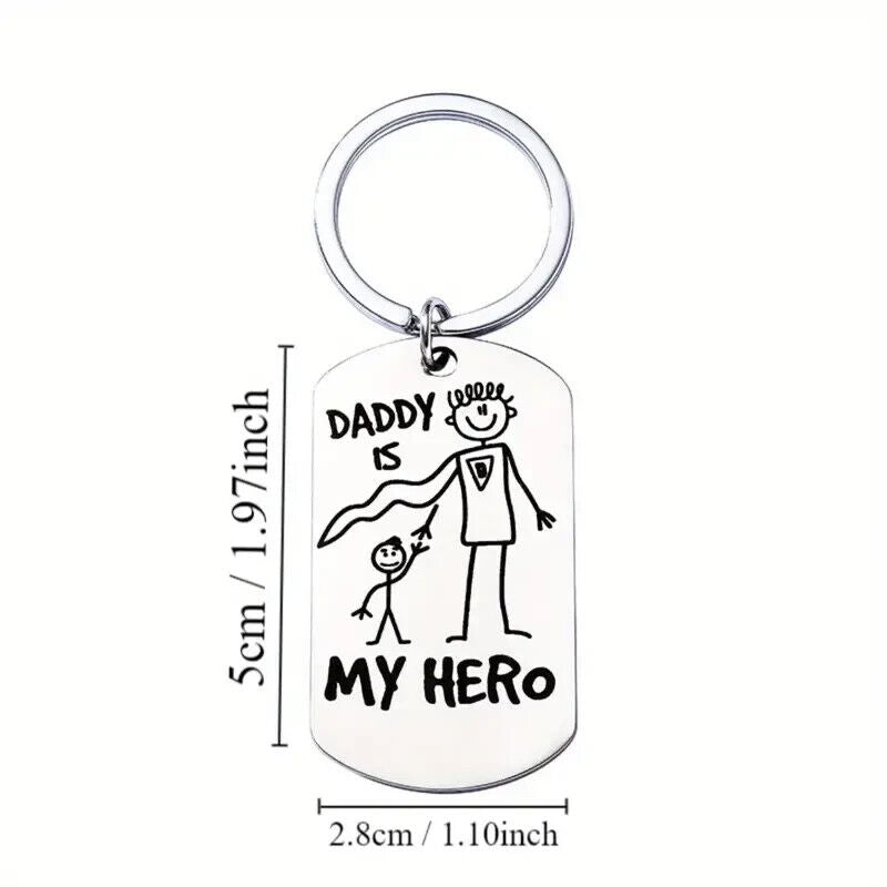 DADDY IS MY HERO Keyring Or bag Charm Birthday Fathers Day Love Gift XMAS DAD