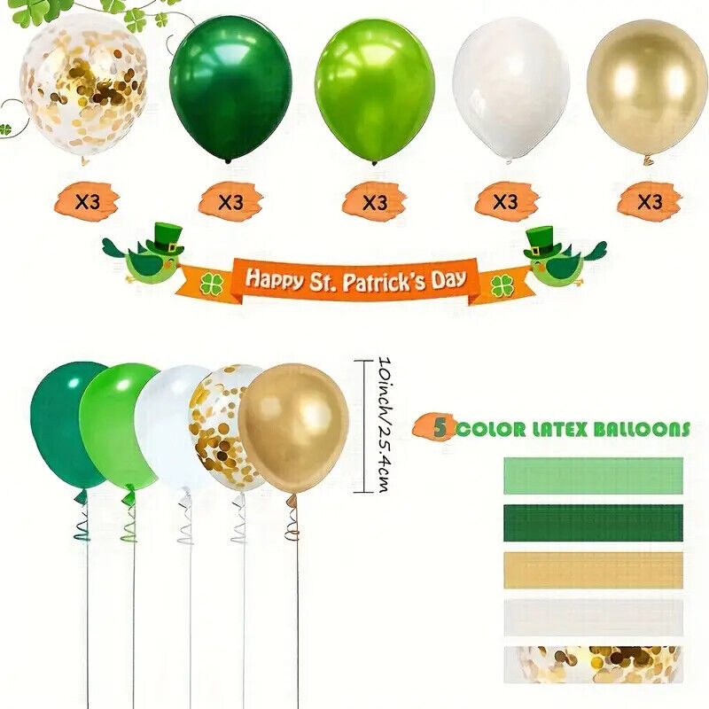 ST. PATRICKS DAY DECORATIONS Foil latex Balloons Irish Clover Confetti Balloons