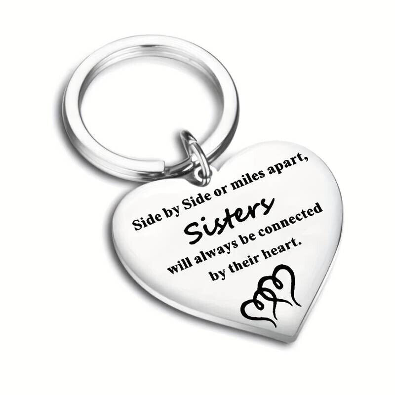 Stainless Steel Key Chain Keyring Heart Sister Love Birthday Gift SIDE BY SIDE