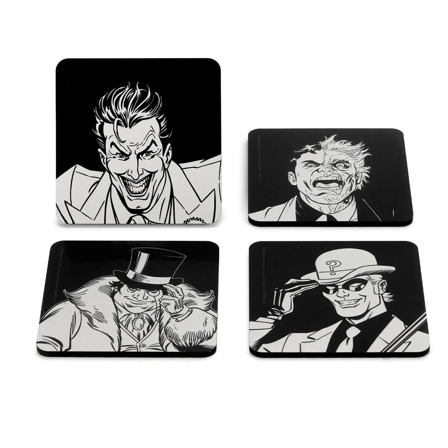BATMAN JOKER RIDDLER TWO FACE PENGUIN Coaster Retro TV Drinks Mat BLACK WHITE