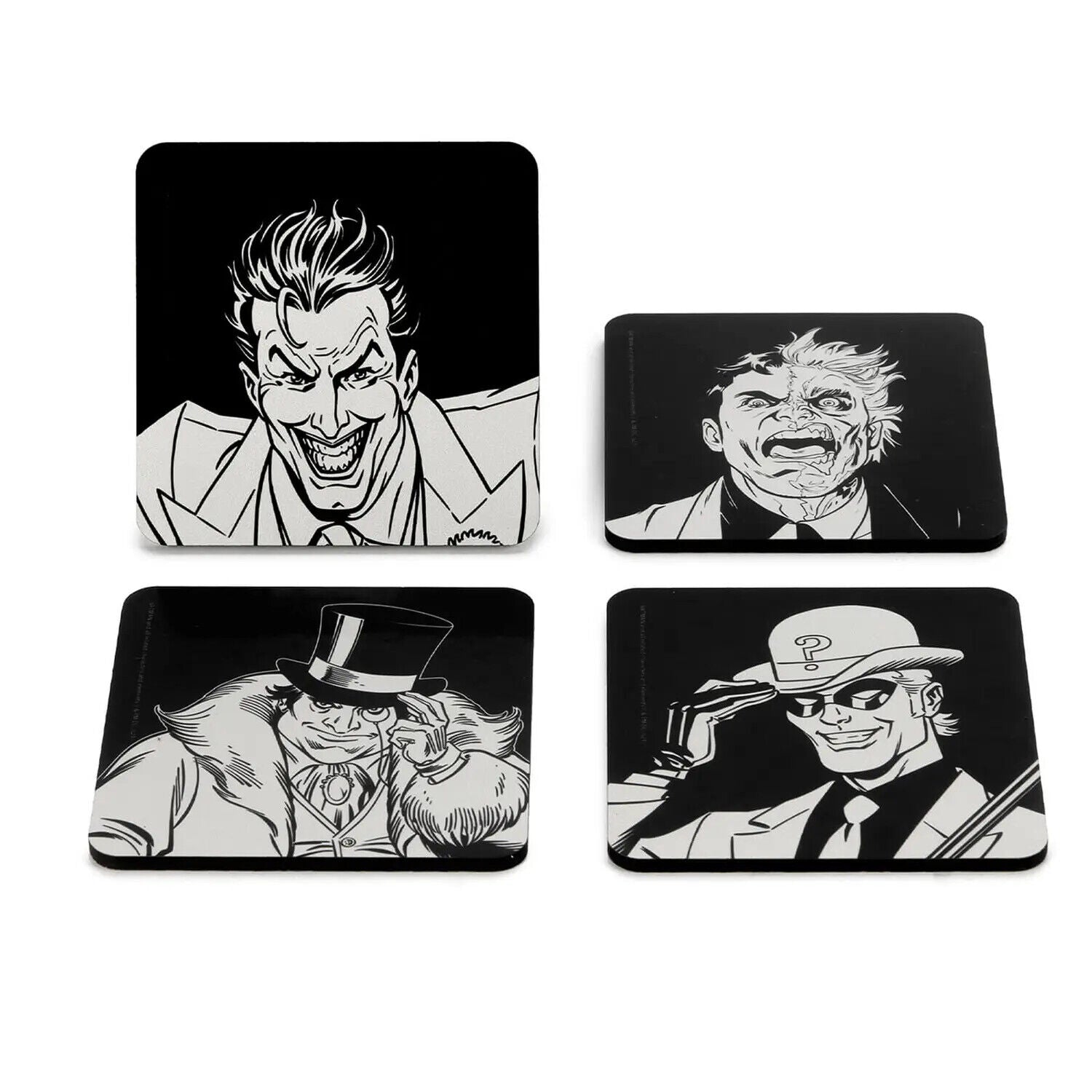 BATMAN JOKER RIDDLER TWO FACE PENGUIN Coaster Retro TV Drinks Mat BLACK WHITE
