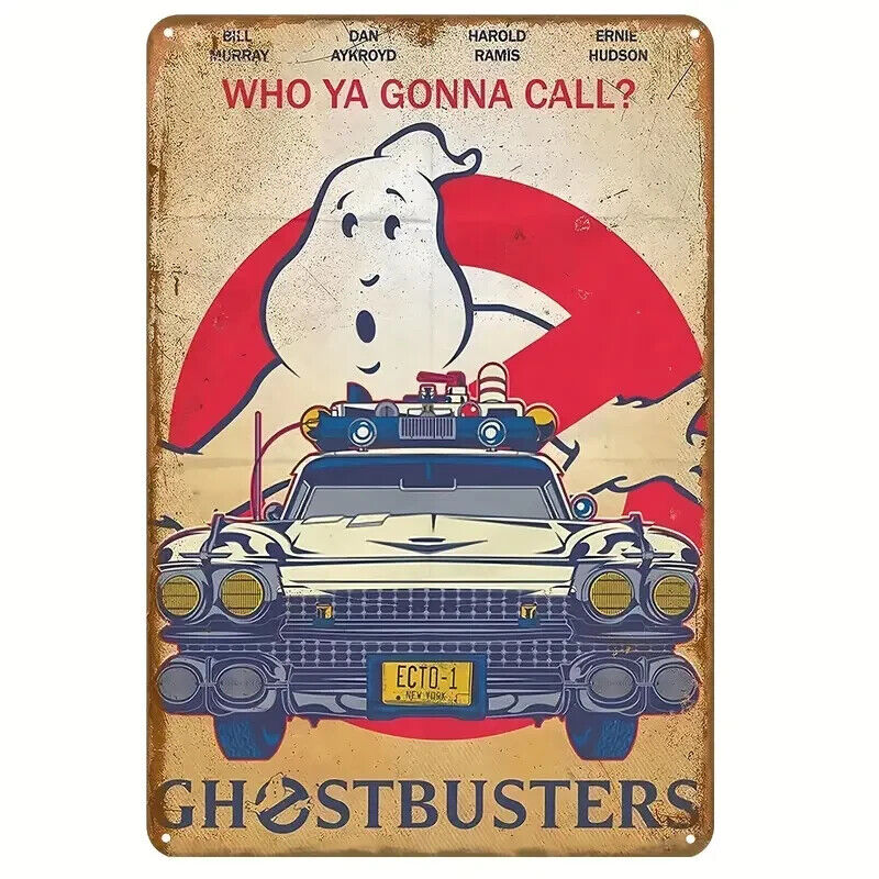 GHOSTBUSTERS WHO YA GONNA CALL METAL SIGN MAN CAVE BAR GARDEN PUB MOVIE TIN