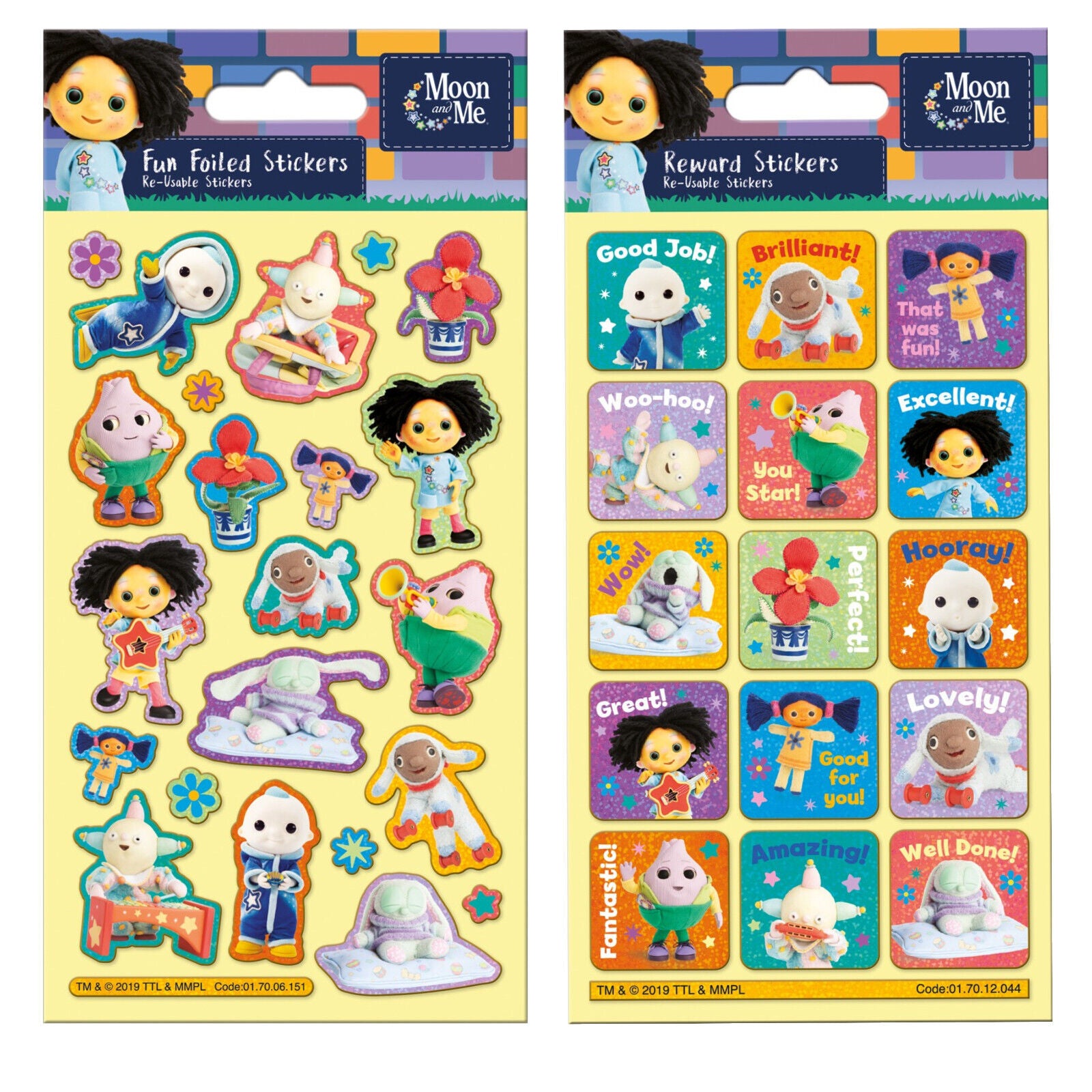 MOON & ME REWARD STICKERS FOILED SPARKLY REUSABLE FUN CBEEBIES PEPE NANA ONION