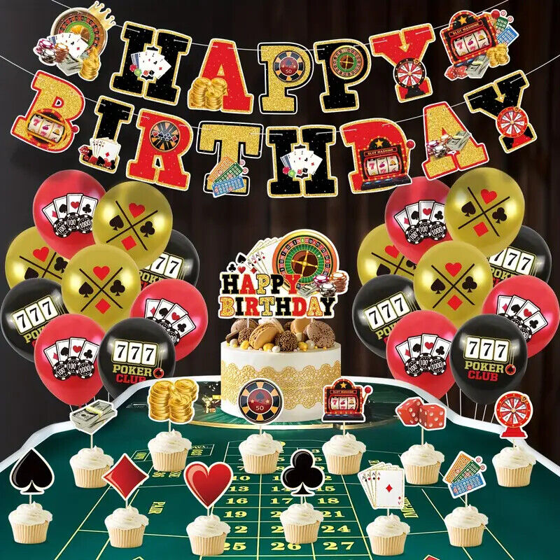 Casino Poker Balloon Party Birthday Decorations Craps Roulette Cards Cake Luck