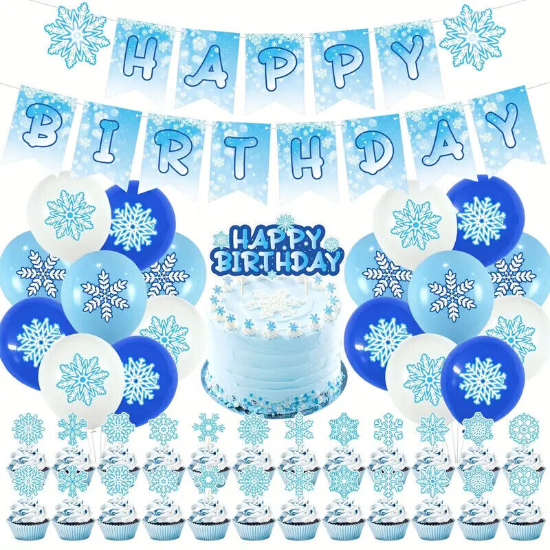 Frozen Winter Snow Party Decorations Balloons Birthday Kids Banner Cake Toppers