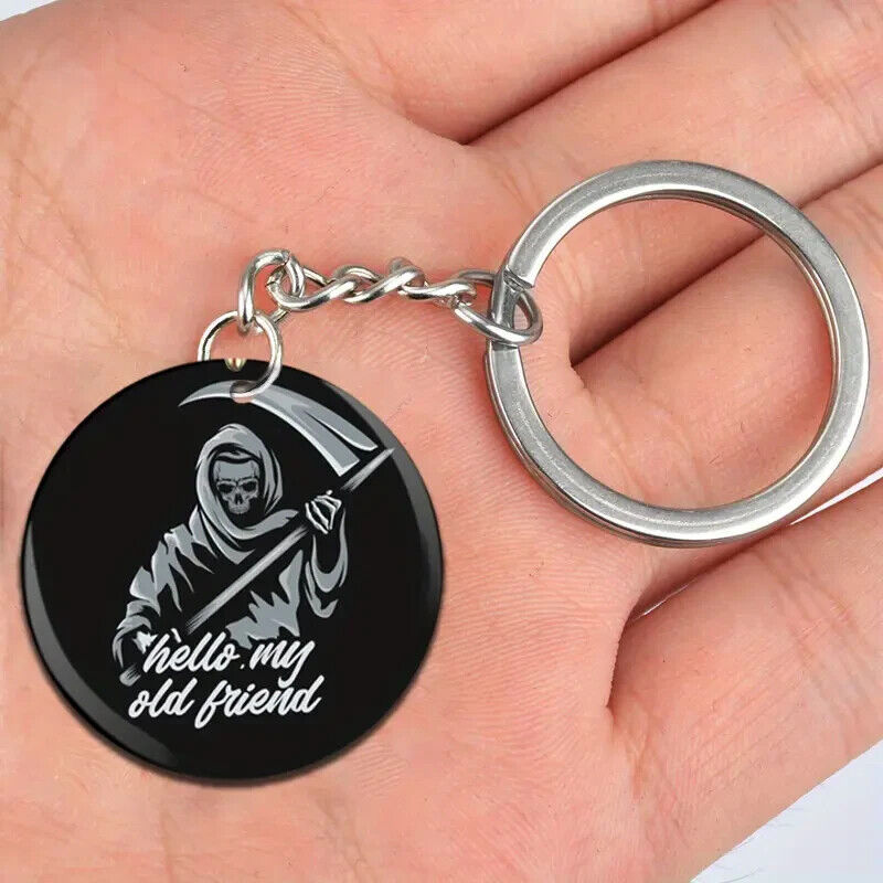 Grim Reaper Keyring HELLO MY FRIEND Keychain Clip Gift Death Cute ACRYLIC