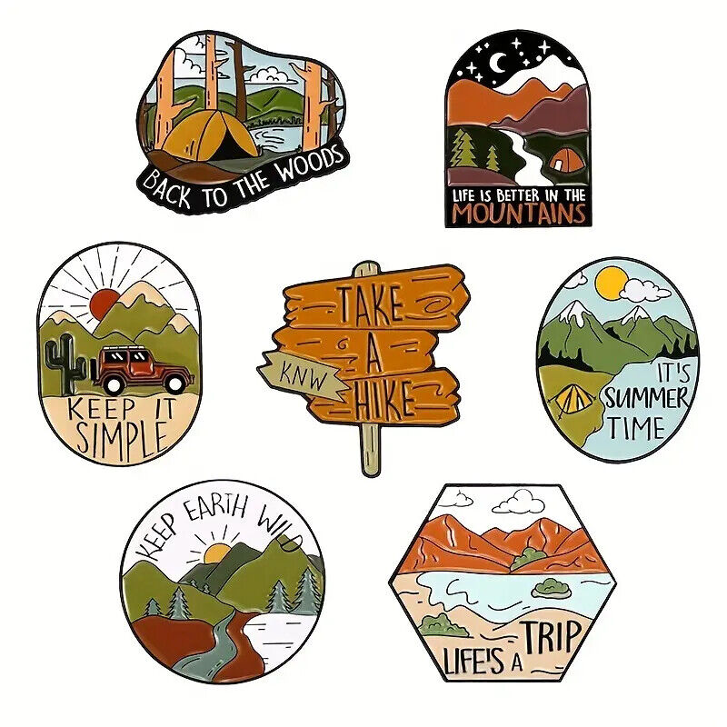 MOUNTAIN HIKE CAMPING TRIP Metal Enamel Pin Badge SUMMER DRIVE EARTH WILD TENT