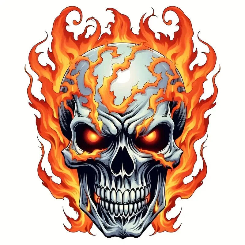 IRON ON LARGE Patch Badge Skull Fire Patch DIY PUNK ROCK Transfer DARK FLAMES