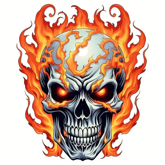 IRON ON LARGE Patch Badge Skull Fire Patch DIY PUNK ROCK Transfer DARK FLAMES