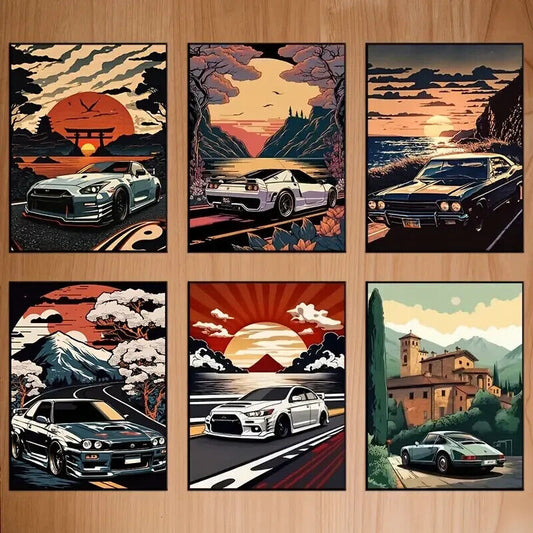 CAR SUPERCAR VINTAGE Poster Aesthetic CANVAS ART VEHICLE SUNSET