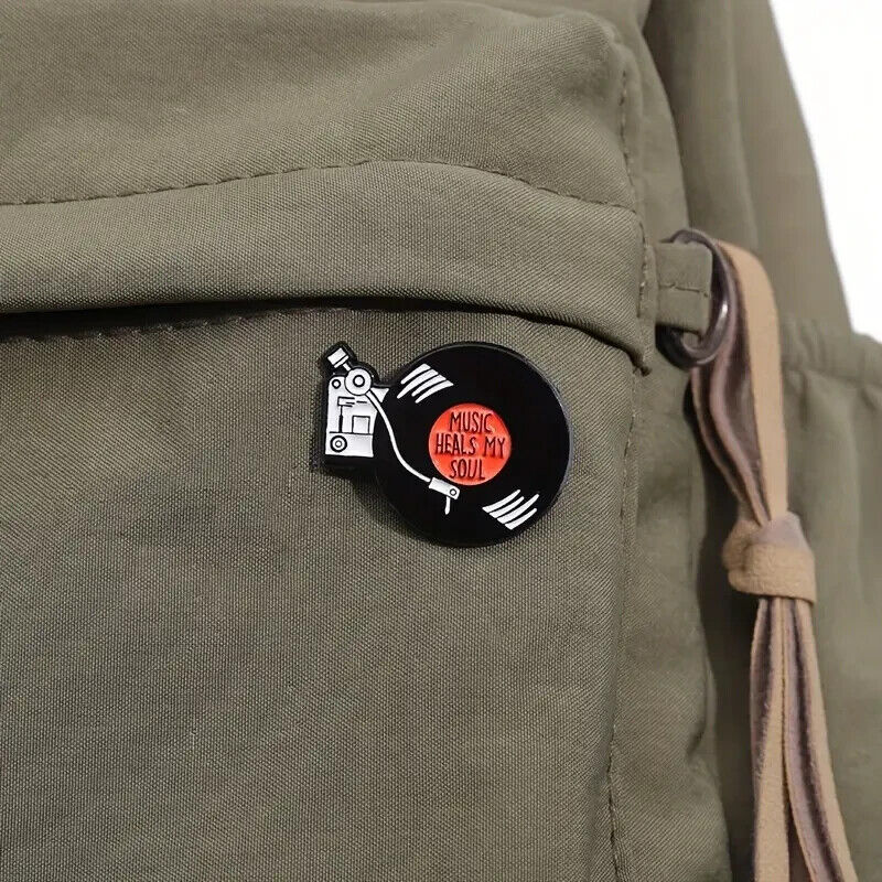 Music Heals My Soul Retro Vinyl Record Player Enamel Pins DECK HMV RED BLACK